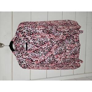 Perception Concept XL Pink burgundy & white keyhole blouse with sheer sleeves